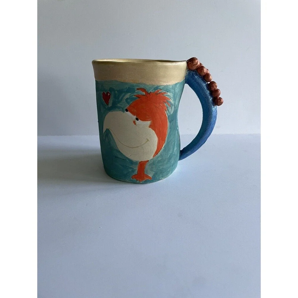 Art Pottery Unique Bird Mug Silly Romantic Blue Cup